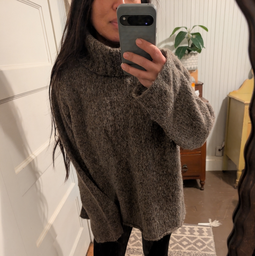 Chunky Cowl Turtleneck Wool + Alpaca Knit Sweater NEUTRAL  2x Tan Brown Cozy